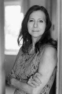 Author photo, doorway, BW